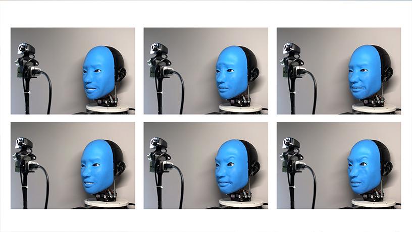 Robot practicing random facial expressions