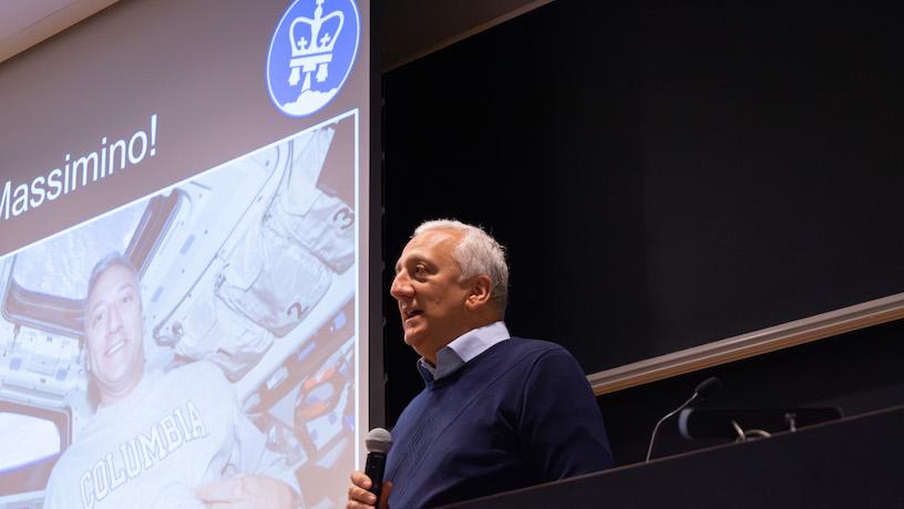 Columbia Engineering faculty and former NASA astronaut Mike Massimino addressing audiecnce