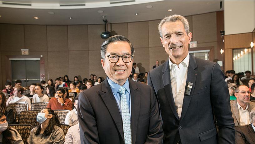 Columbia Engineering Dean Shih-Fu Chang (left) with Saint-Gobain CEO Benoit Bazin.