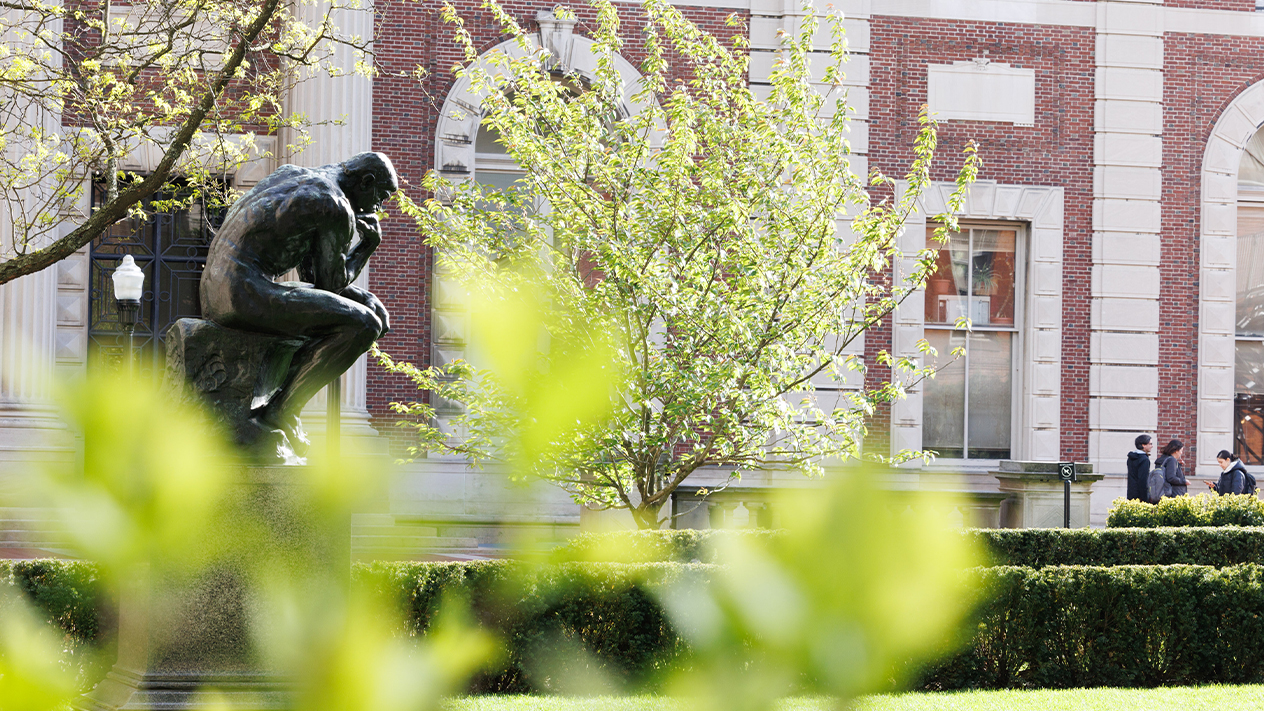 A cast of The Thinker statue at Columbia University
