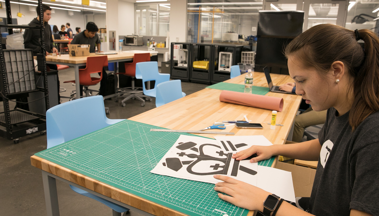 A student working on a design project in the maker lab at Columbia Engineering