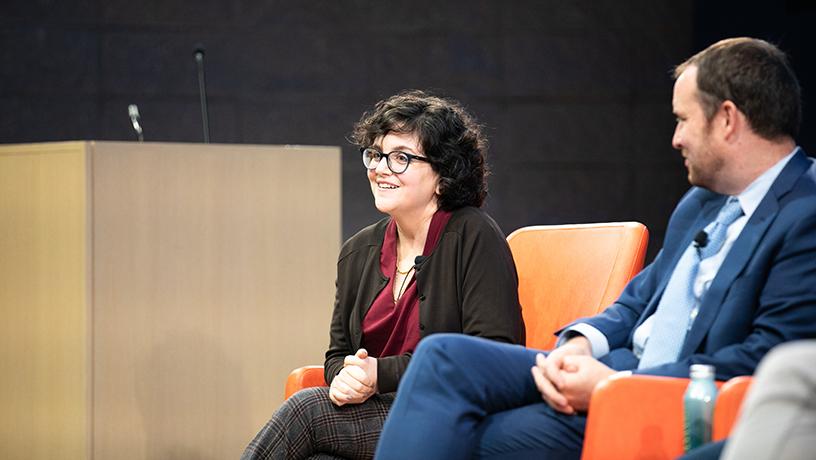 Moderator Noemie Elhadad, department chair and associate professor of biomedical informatics at Vagelos College of Physicians and Surgeons, responds to a question from the audience. 