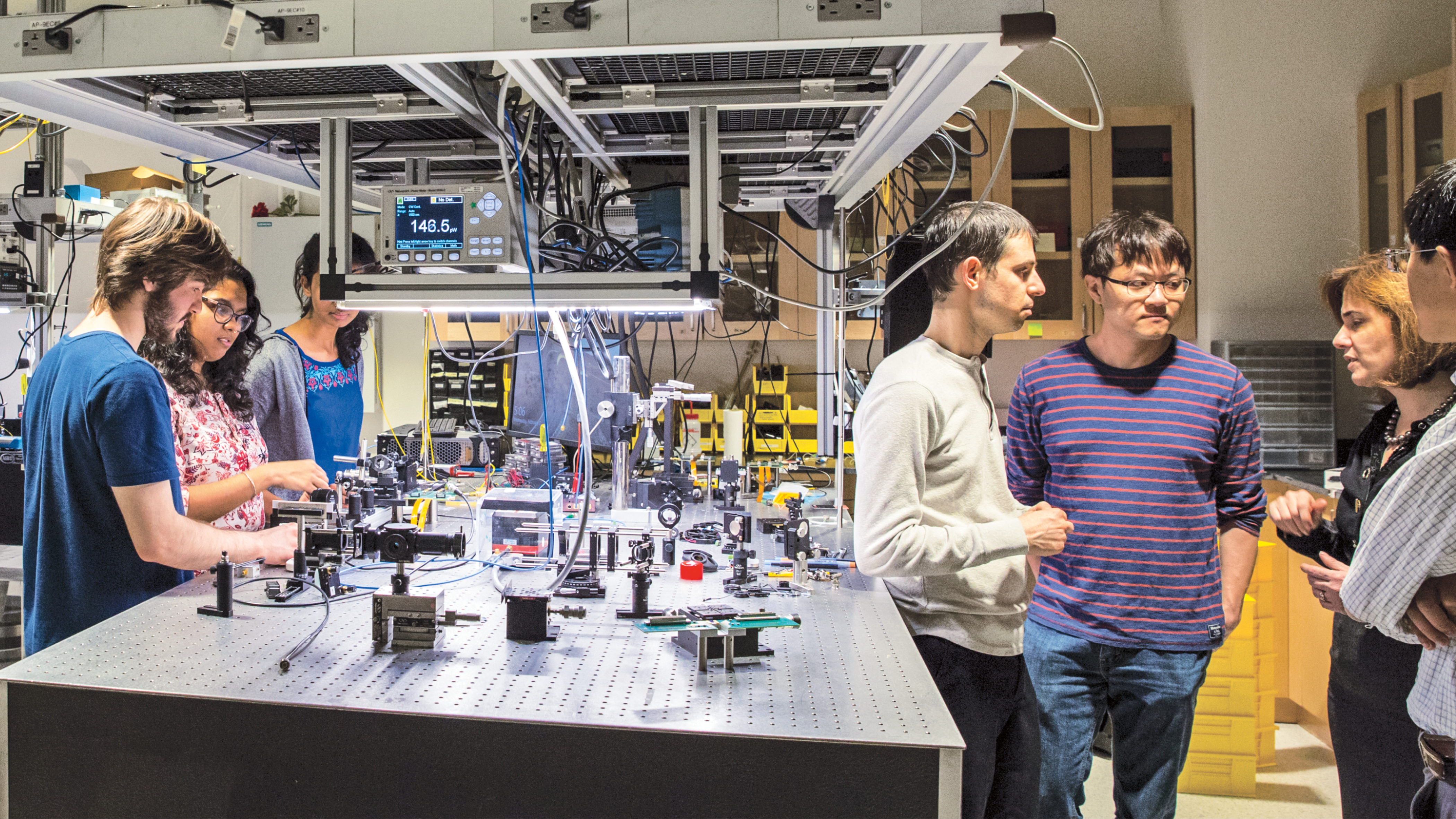 Students work in the Photonics Lab at Columbia Engineering