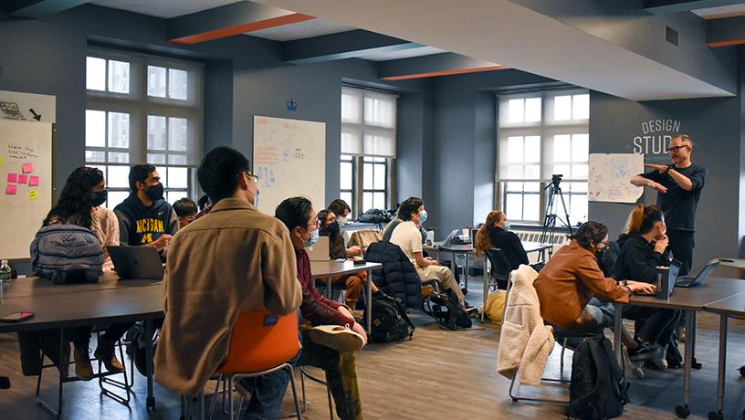   Columbia Engineering professor Harry West leads his Designing for Humanity class
