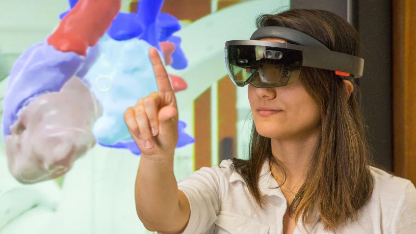 Medical student Shirin Sadri works with Steve Feiner's lab on an AR system that allows surgeons to view and interact with patient-specific anatomical models.