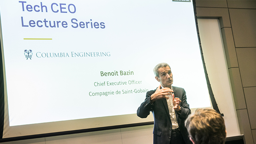 Benoit Bazin giving a lecture at Columbia Engineering