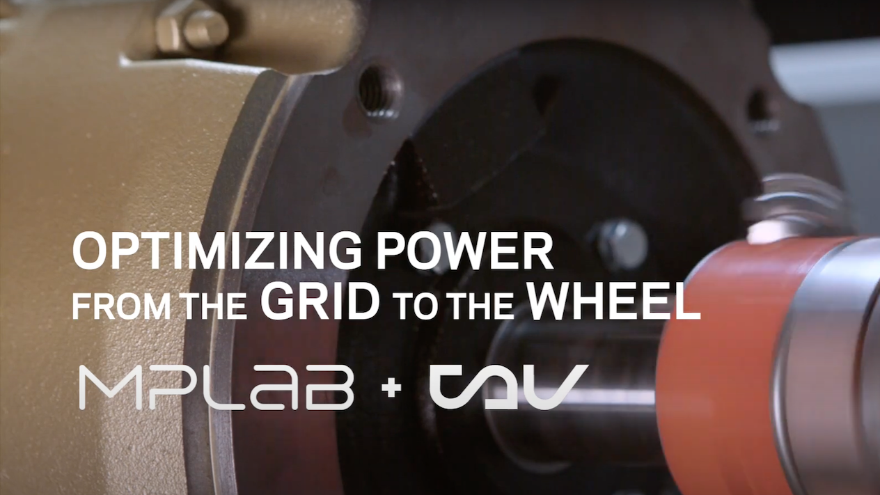Text reads "optimizing power from the grid to the wheel, MPLab + Tau"