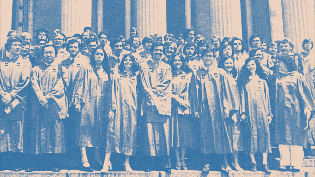 The Columbia Engineering class of 1975 at class day.