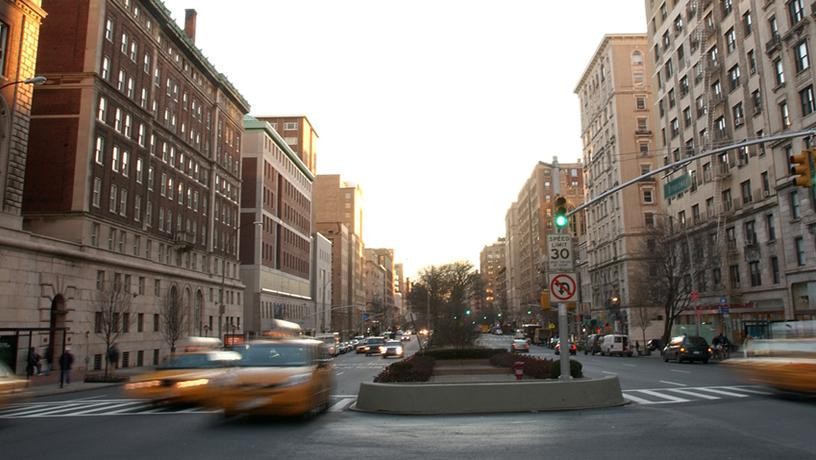 A busy Broadway intersection outside Columbia University