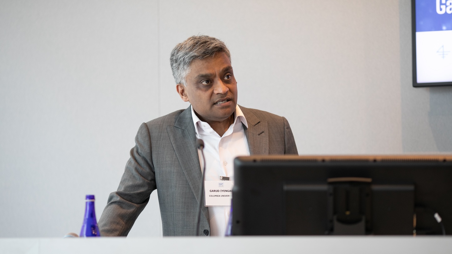 Garud Iyengar at a podium