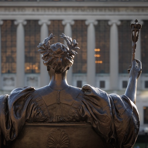 The backside of the Alma Mater statue on Columbia University campus