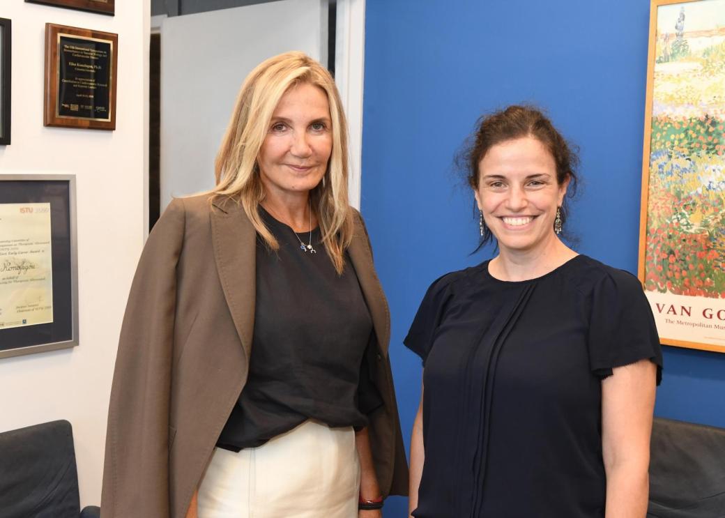 Mareva Grabowski-Mitsotakis, the First Lady of Greece, with Columbia biomedical researcher Elisa Konofagou (right).