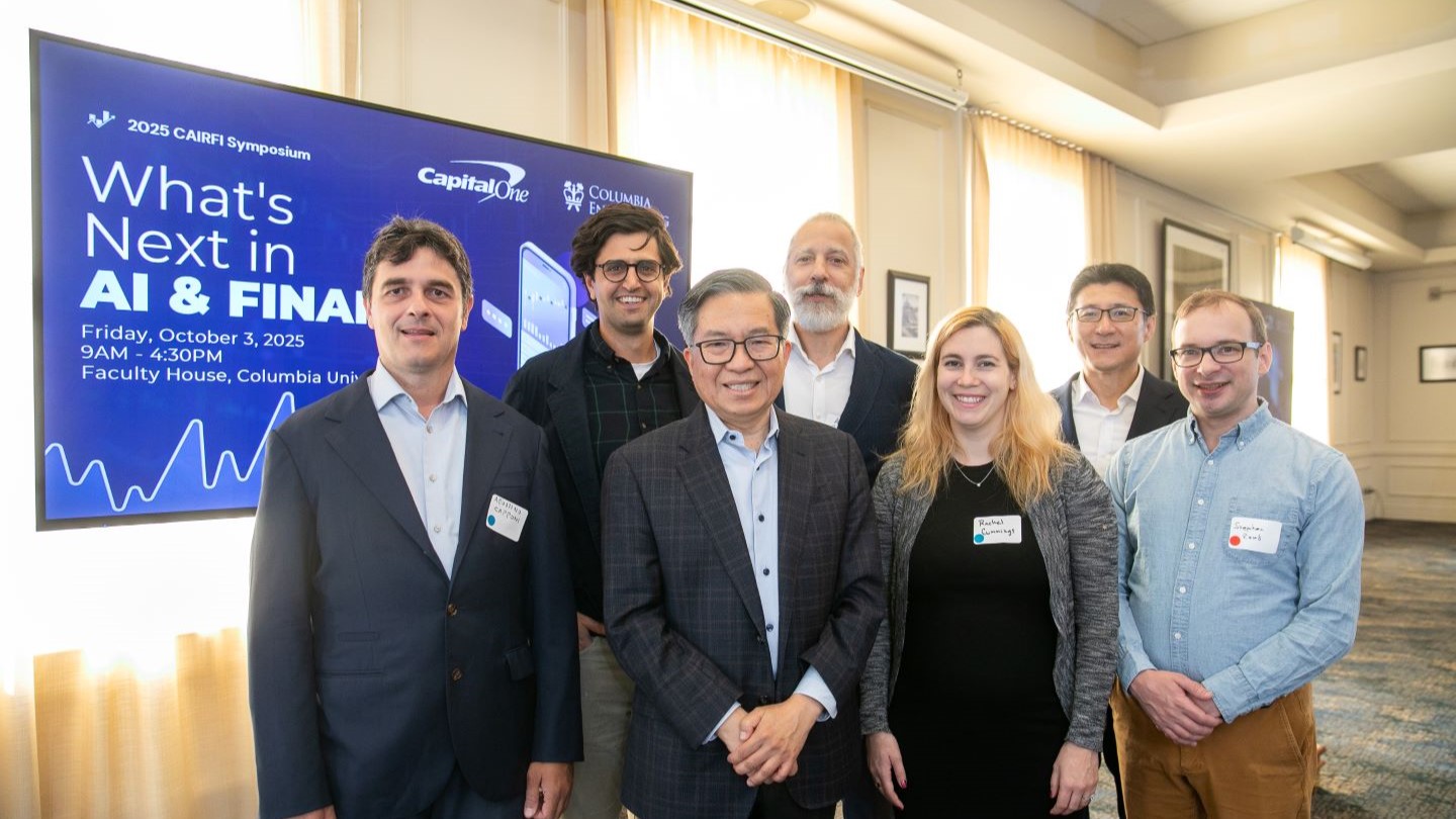 Dean Shih-Fu Chang (front center) posing with other panelists