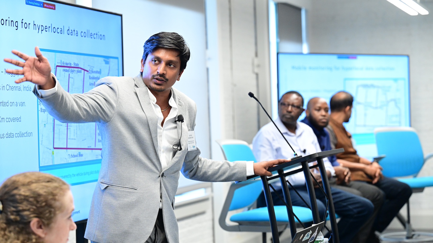 Presenter Sathish Swaminathan of the McNeill Group works with the Clean Air Toolbox for Cities Initiative on air quality in India