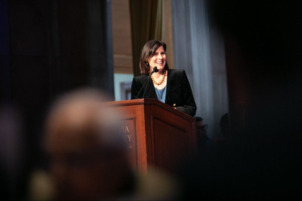 Acting President Claire Shipman addresses attendees