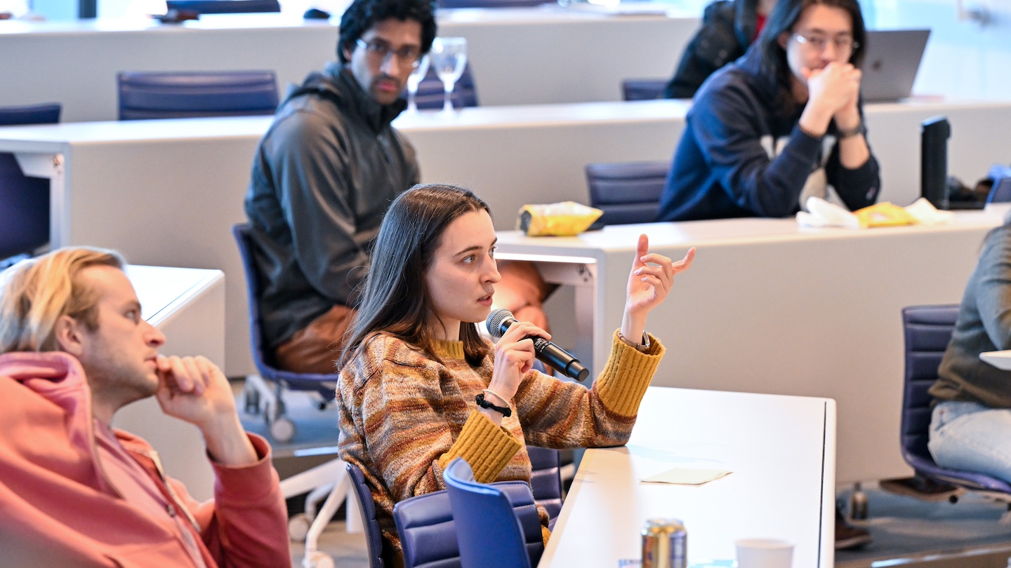 audience member speaking on a mic