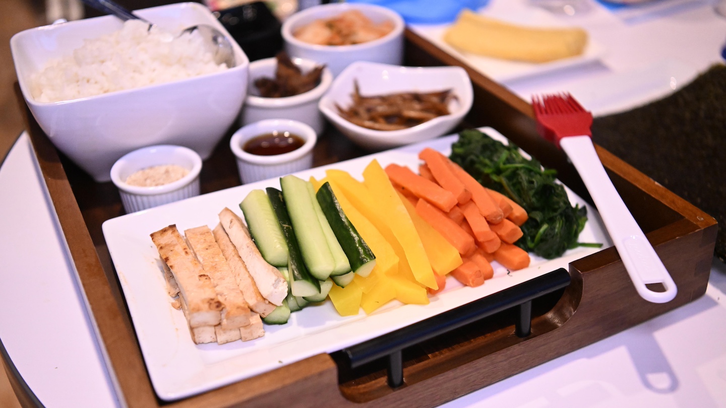 close up of kimbap ingredients
