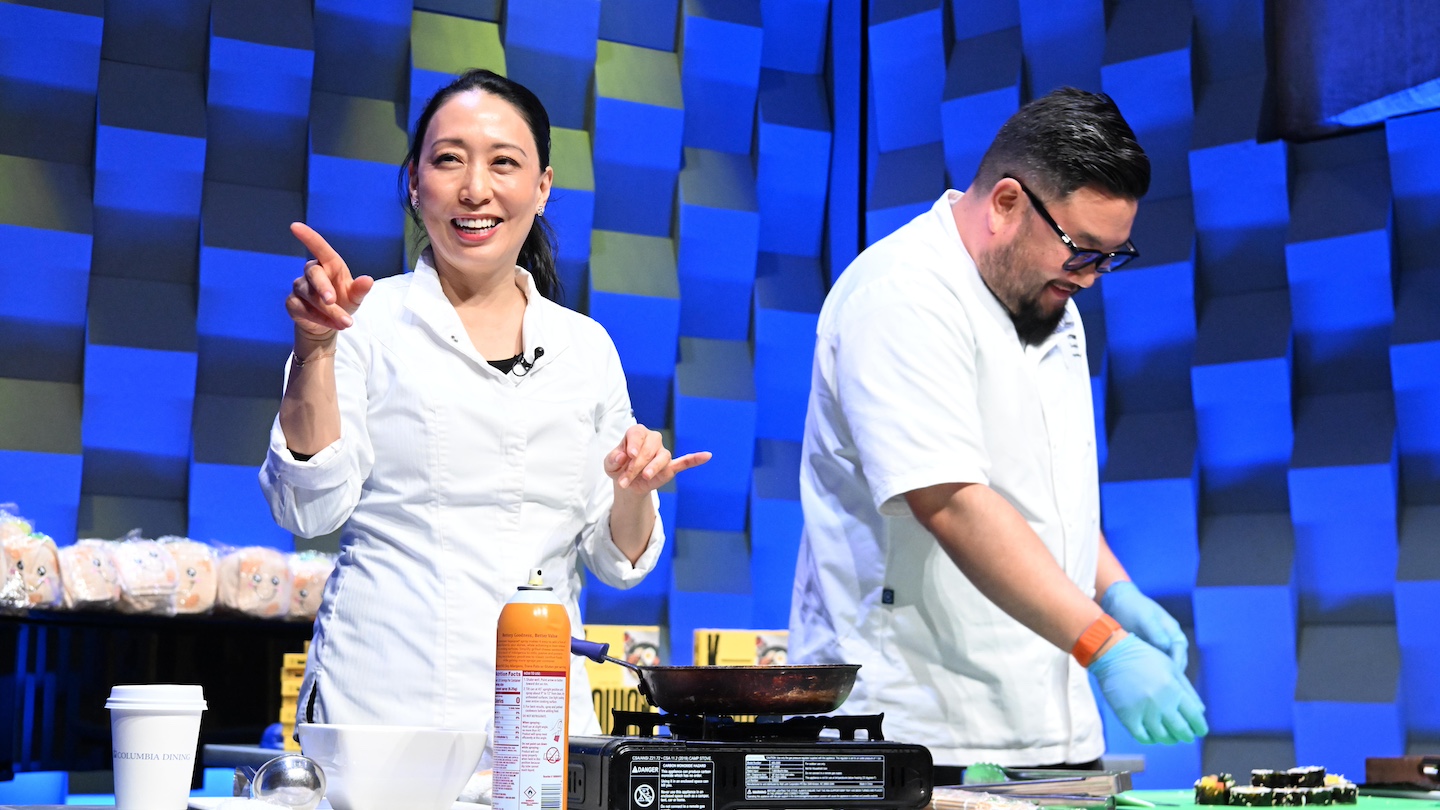 judy joo and participant on stage