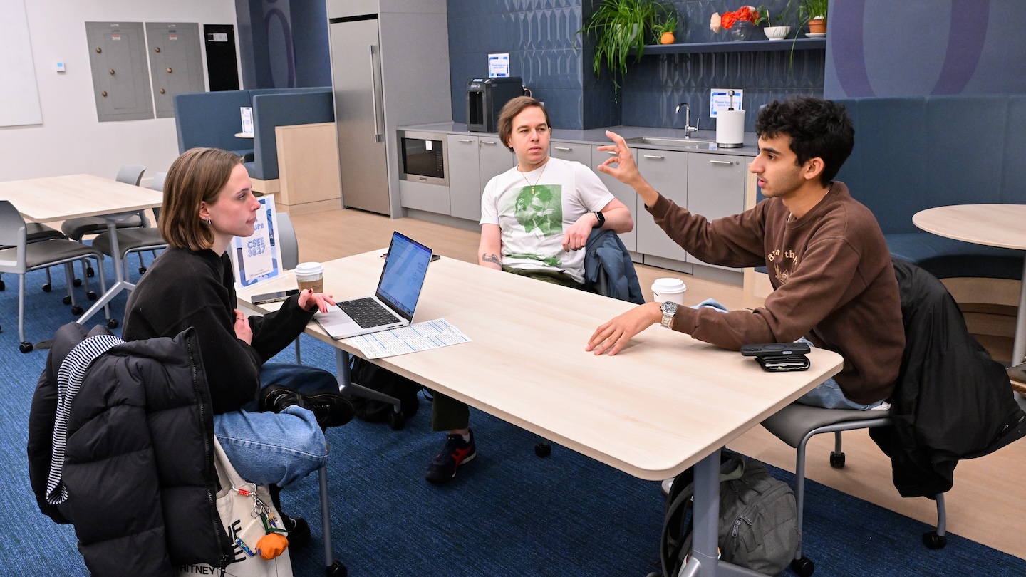 3 students in the new CS learning center