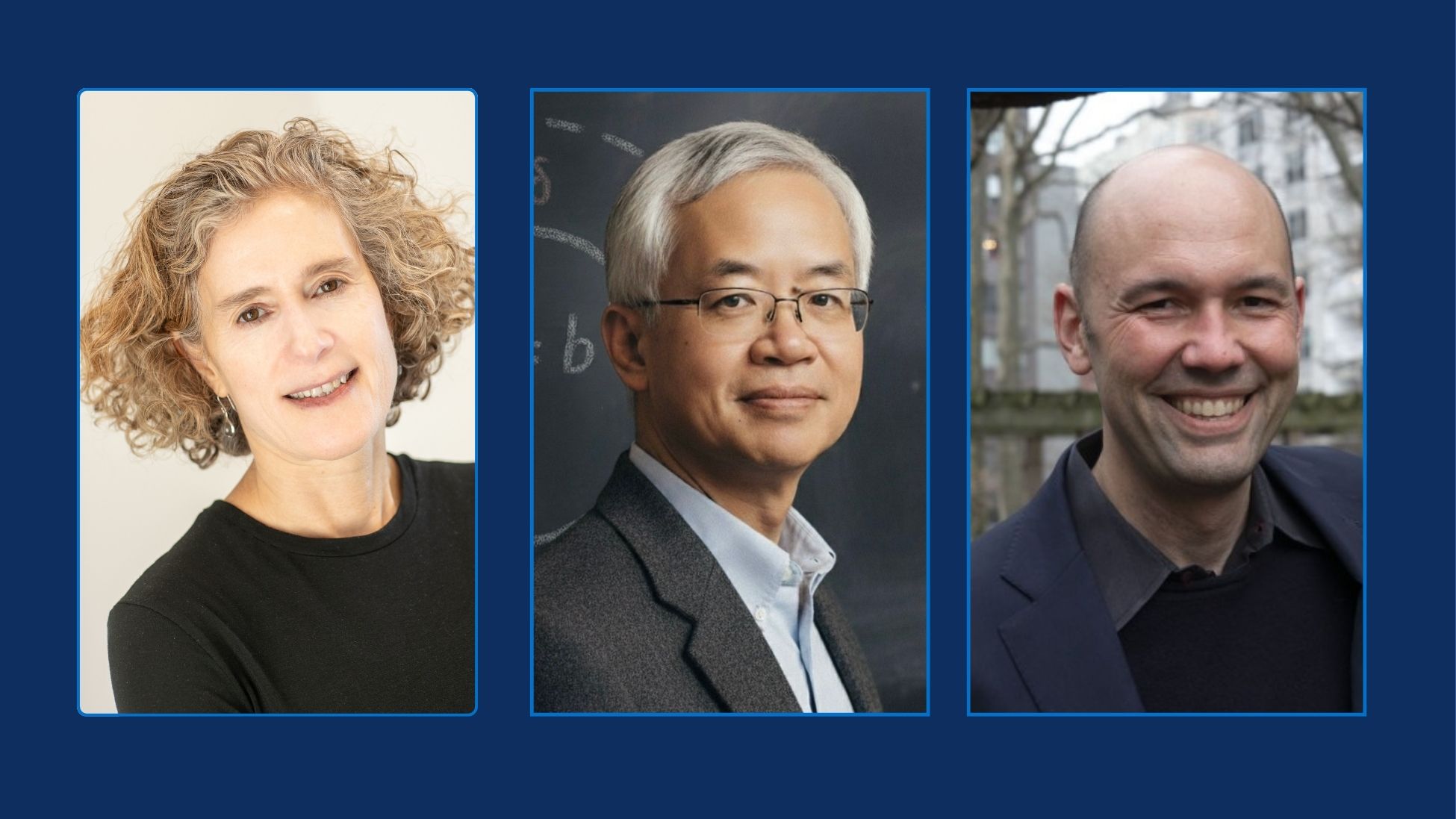 Headshots of Keren Bergman, Qiang Du, and Tim Roughgarden