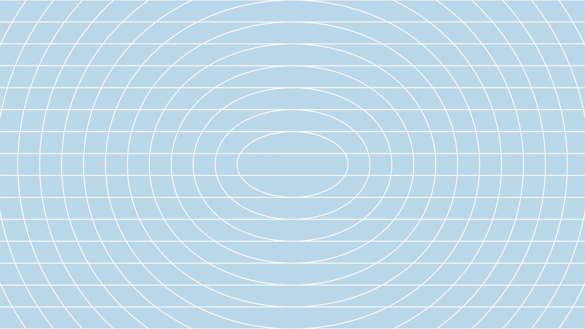 Light blue background with a white warped grid and concentric oval rings radiating from the center.