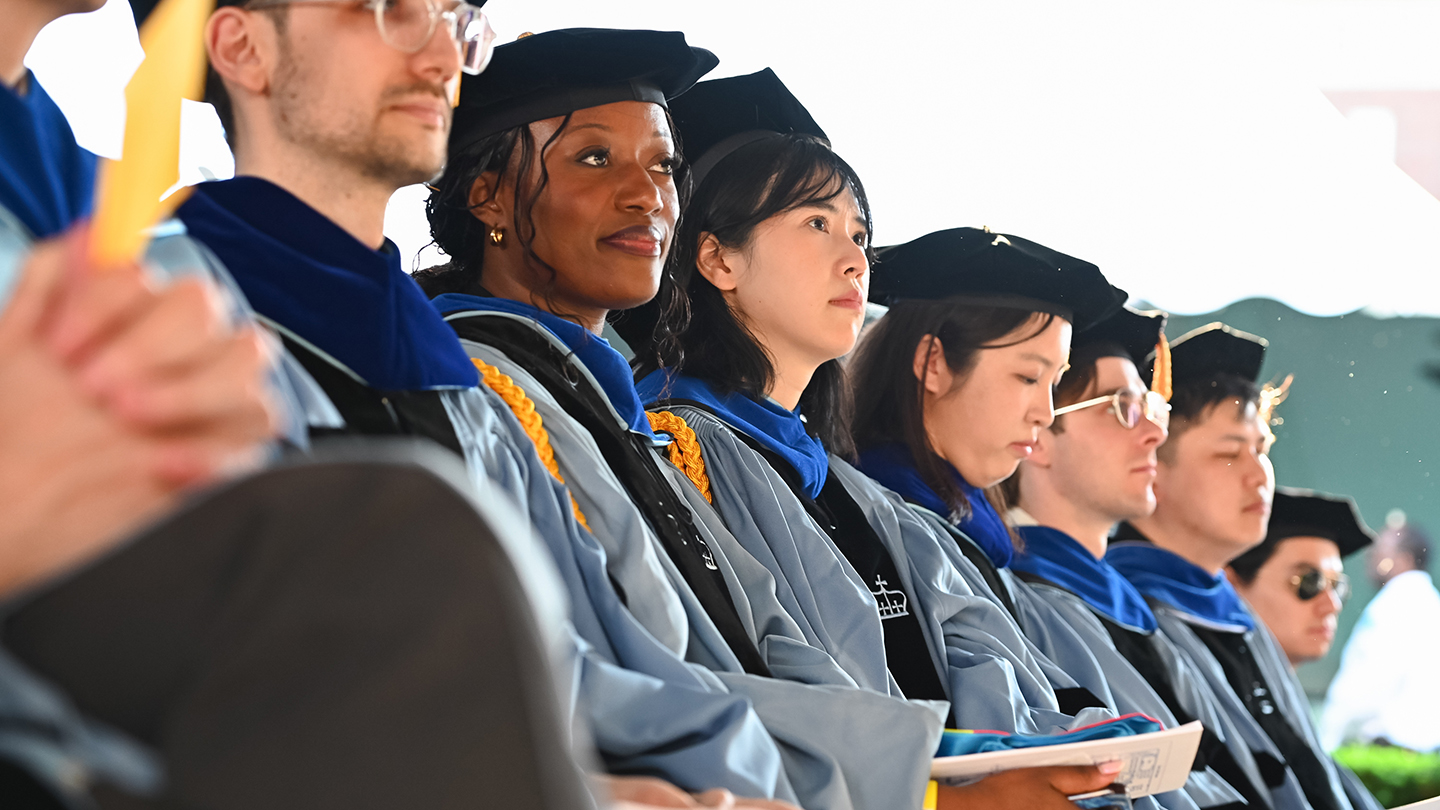 Columbia Engineering doctoral graduates sitting during the 2026 Class Day ceremony.