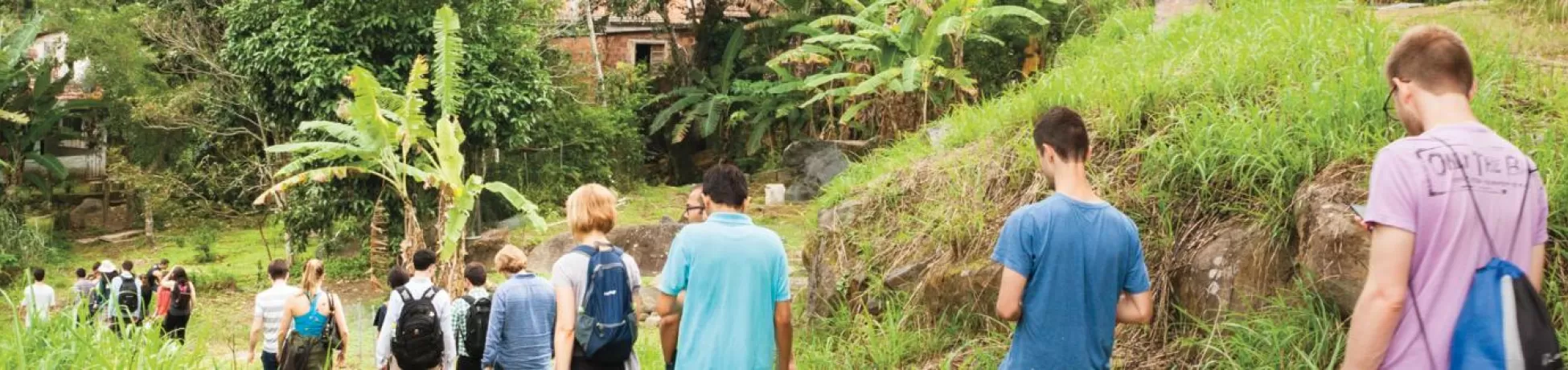 Columbia Engineering students walking down a hill