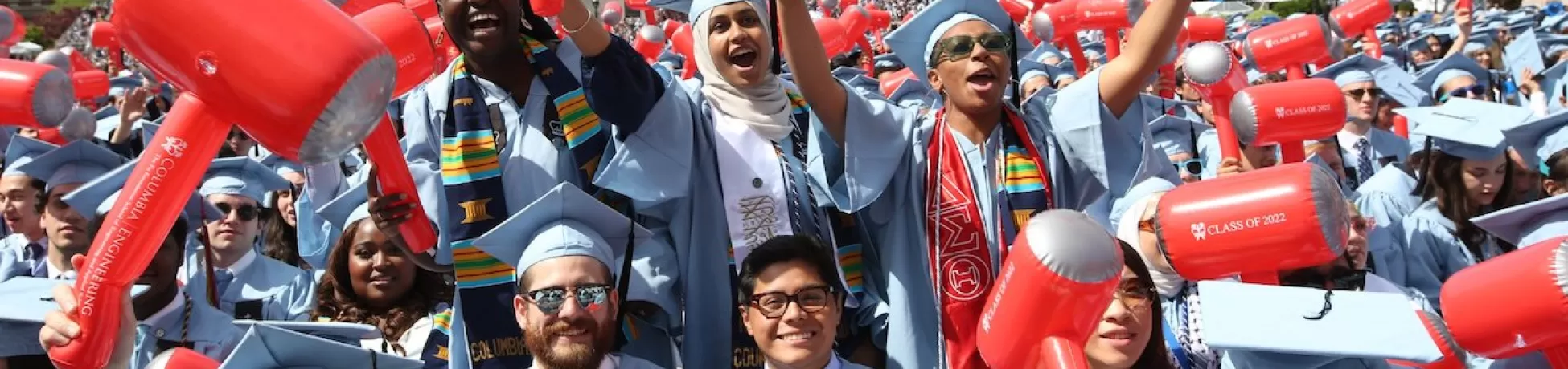 Commencement 2023 at Columbia Engineering with students in blue robes.