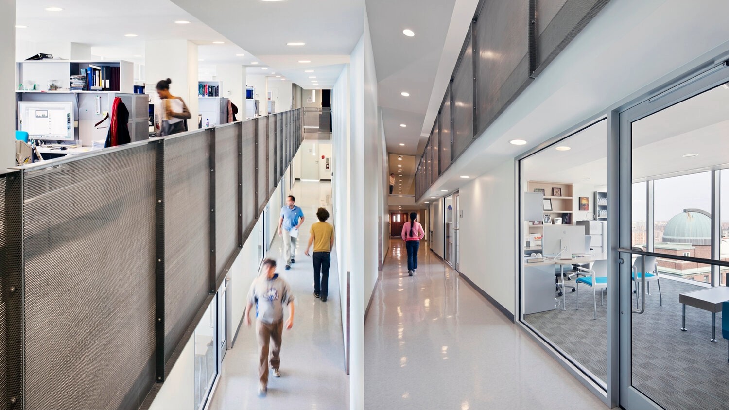Faculty and staff walk the halls of Columbia Engineering