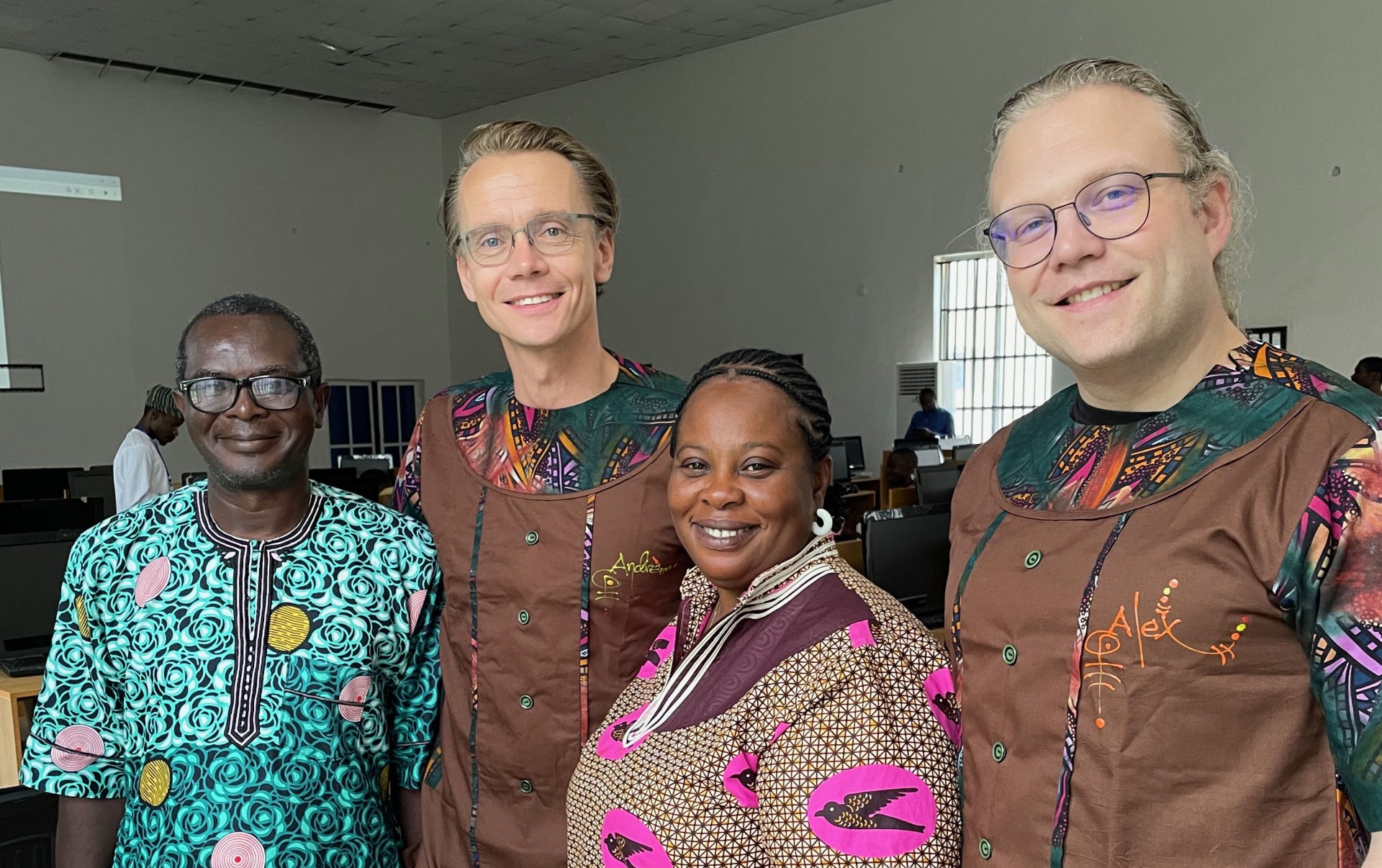 Alex Urban (far right), assistant professor of chemical engineering at Columbia Engineering, with his collaborators at University of Ibadan