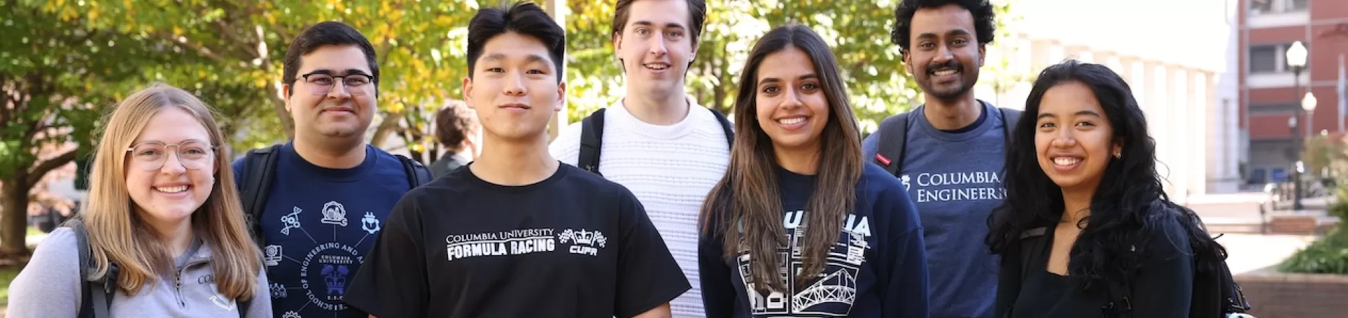 Columbia Engineering students in a group on campus.