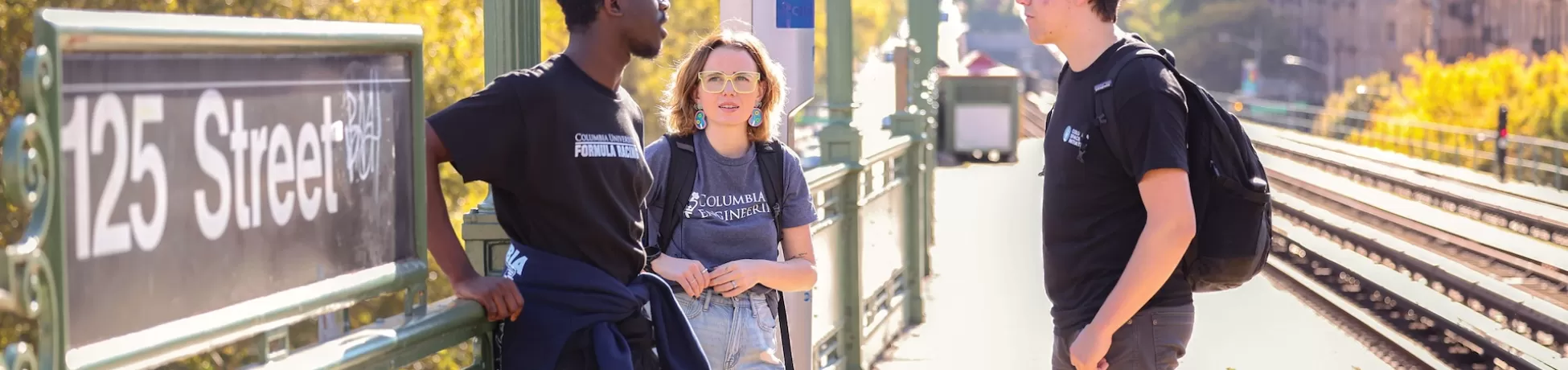 Columbia Engineering students at the 125th street subway platform in Manhattanville