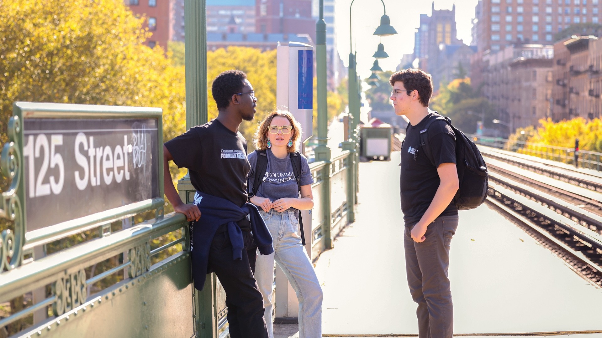 Columbia Engineering students at the 125th street subway platform in Manhattanville