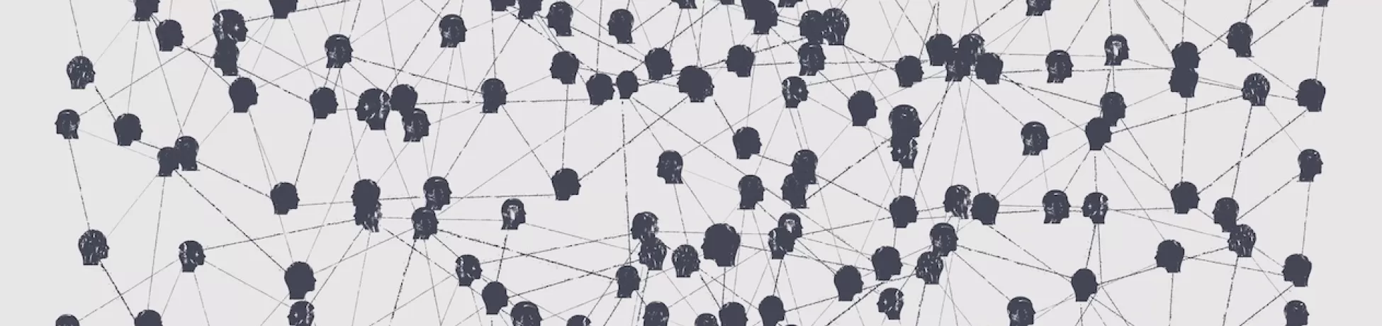 An illustration of dozens of human head sillhouettes connected by straight lines 