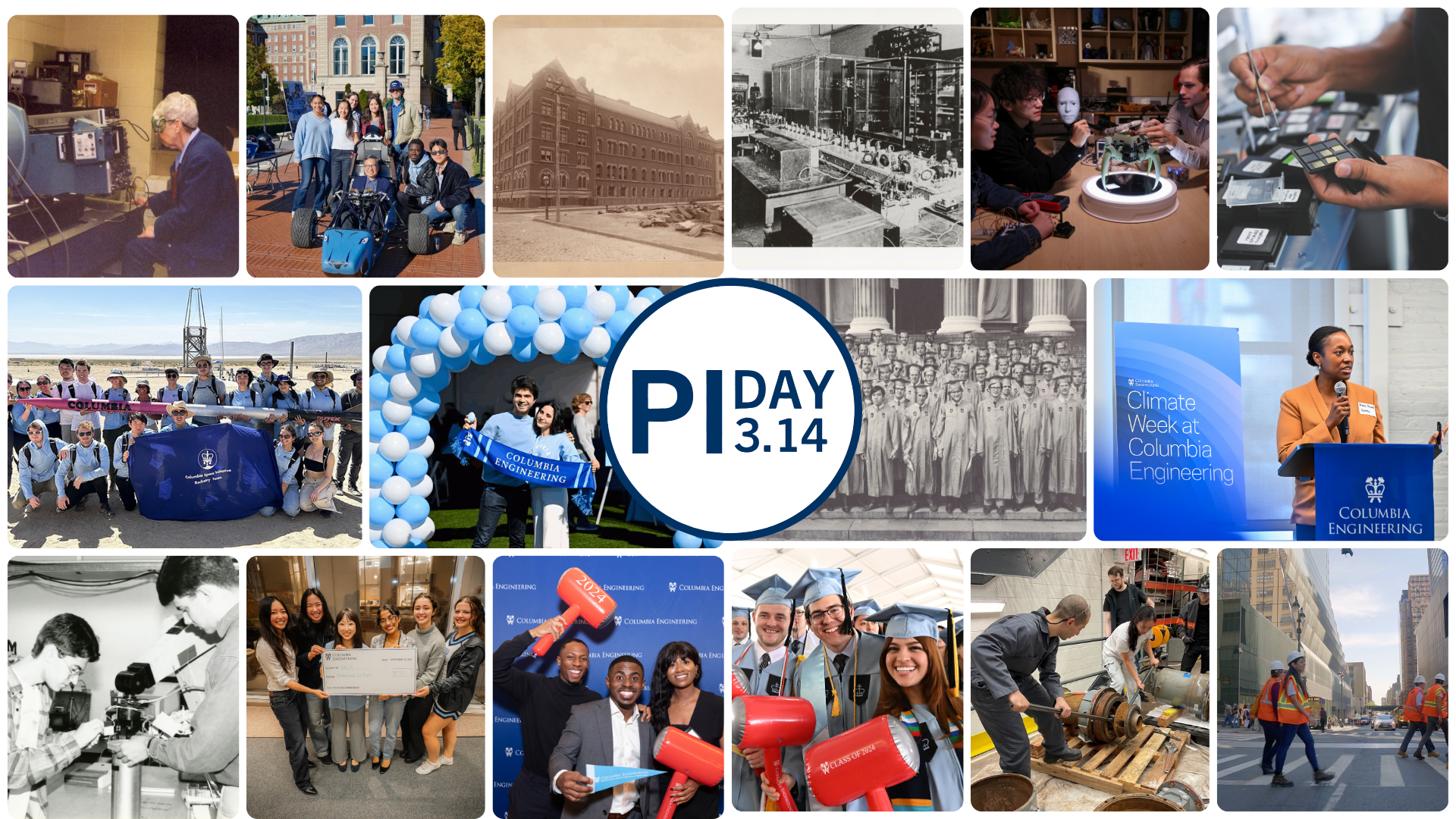A collage of Columbia Engineering research, graduation, and alumni events