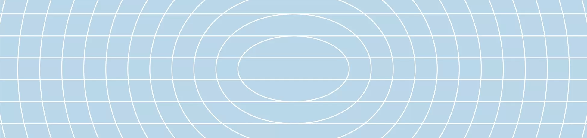 Light blue background with a white warped grid and concentric oval rings radiating from the center.