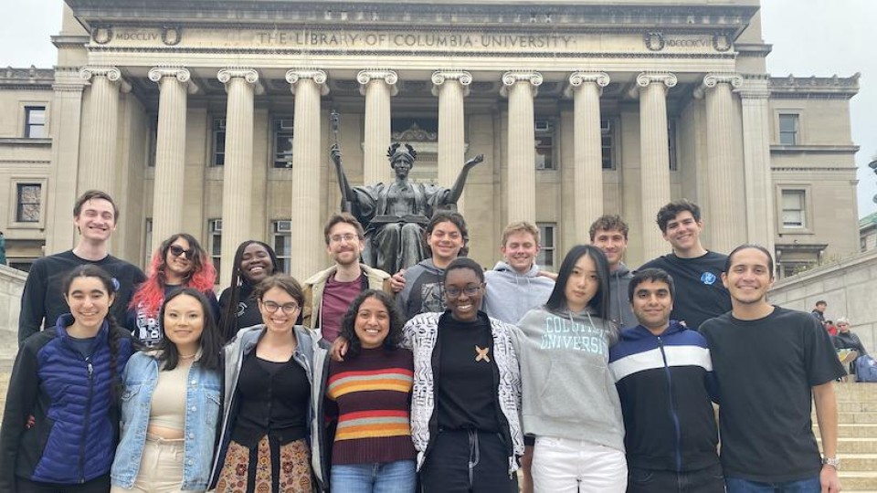 The Columbia CubeSat team, pictured in front of Alma Mater, after winning NASA's CubeSat Initiative