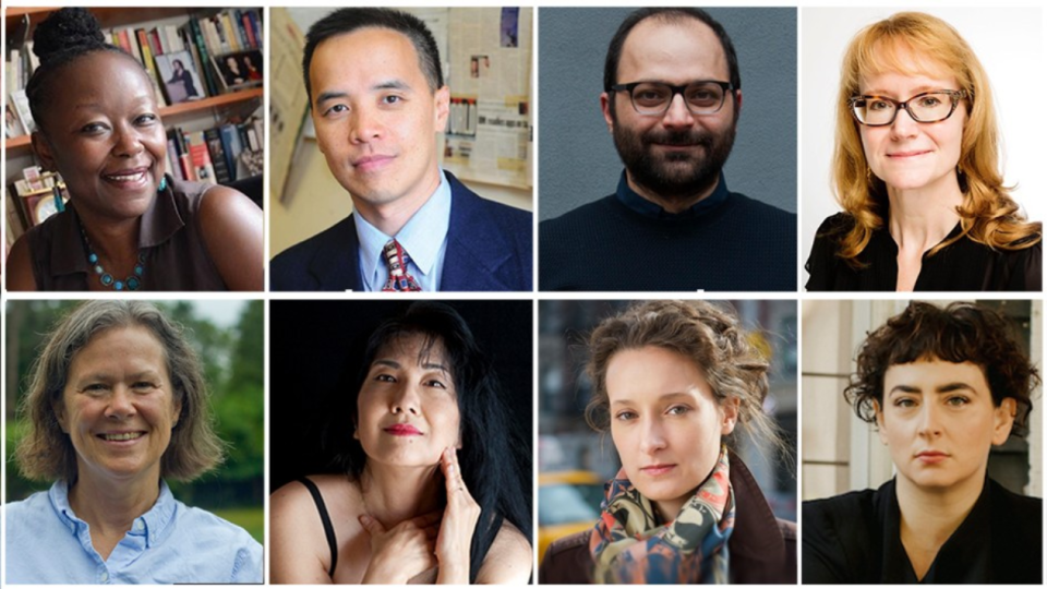 Top, left to right: Farah Jasmine Griffin, Jason Nieh, Askhan Behzadi, and Paige West. Bottom, left to right: Sidney R. Hemming, Miya Masaoka, Zosha Di Castri, and Kate Zambreno.