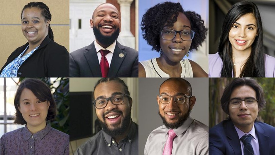 Clockwise: Kelia Human, Kevin Womack, Niabelle Thelemaque, Wendy Fernandez, Julian Velandia, Isaac Donis, Christophe Brown, and Andrea Clark-Sevilla
