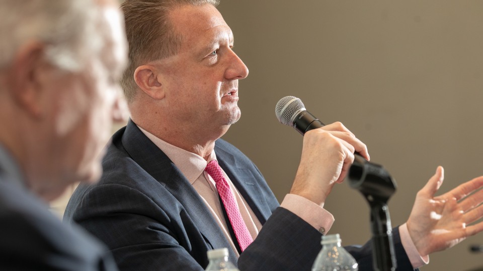 Alumnus James Feuerborn during a talk at the Feb. 17 film screening of “Engineers at Ground Zero"