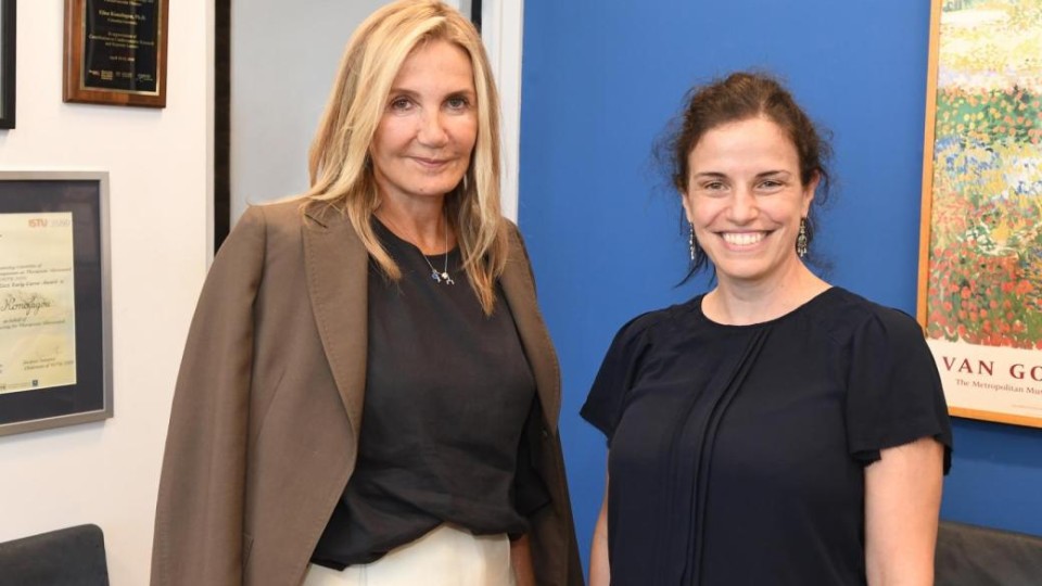 Mareva Grabowski-Mitsotakis, the First Lady of Greece, with Columbia biomedical researcher Elisa Konofagou (right).