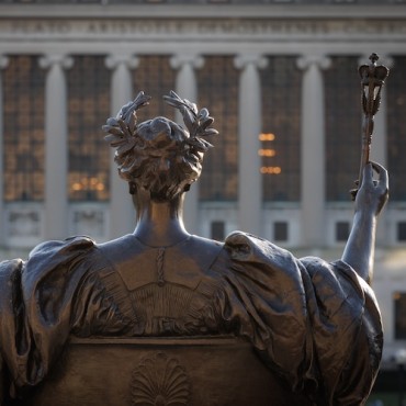 The backside of the Alma Mater statue on Columbia University campus