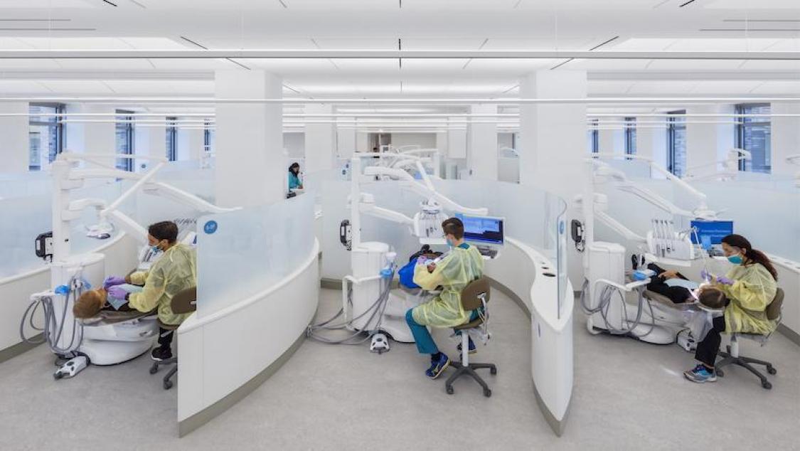 A photo of a dental lab being used by students at Columbia