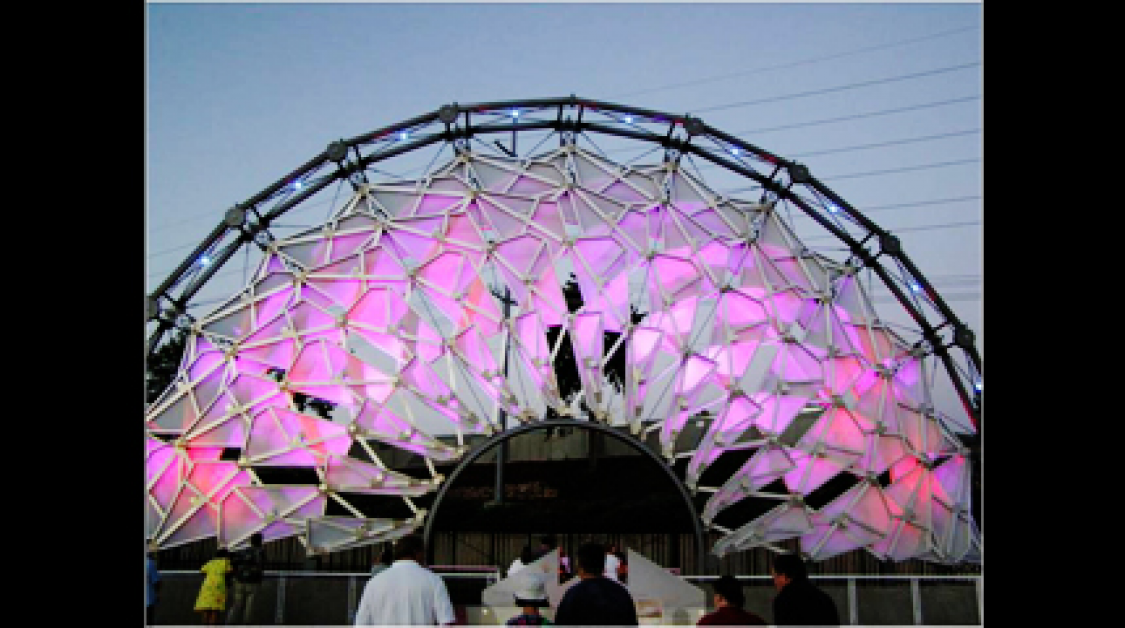 A large metal arch construct