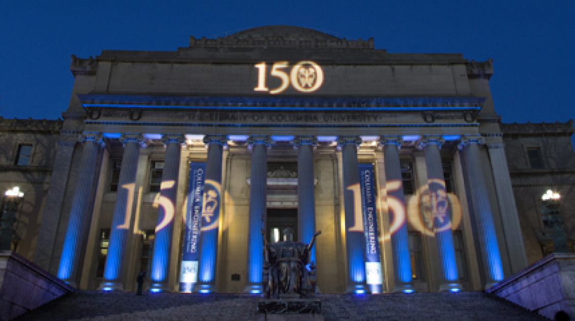 Columbia Campus Building with 150th Anniversary Lights