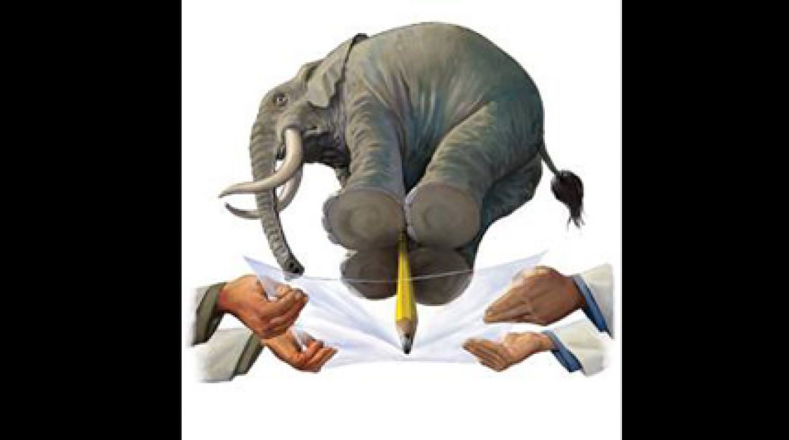 An elephant balanced on a pencil