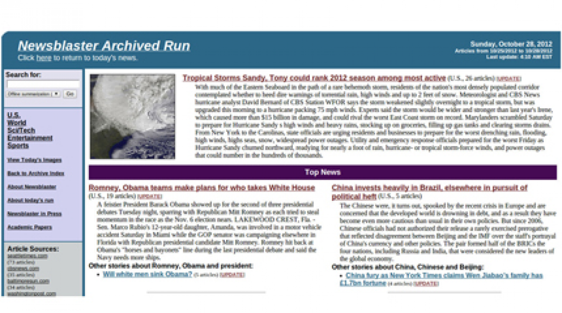 A screenshot of a Newsblaster archive