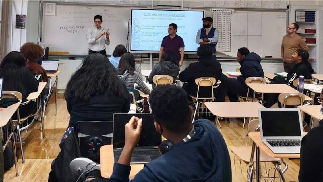   Brandi Kovac’s class at Columbia Secondary School discussing the testbed