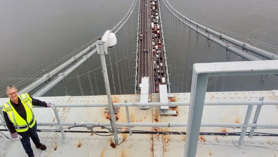 Catherine Sheridan atop the Verrazzano Bridge
