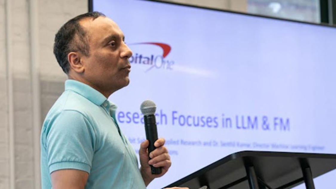 Professor Sambit Sahu giving a talk at the Center for AI and Responsible Financial Innovation at Columbia University